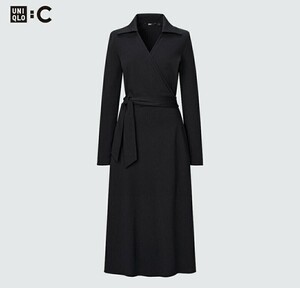 Sサイズ 新品 ユニクロ UNIQLO C ブラック ラップワンピース 黒 クレア ワイト ケラー ドット カシュクールワンピース ドレープ