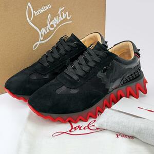 クロスチャン ルブタン スニーカー シャーク Christian Louboutin ローカット スエード スパイク スタッズ 黒 赤 レッドソール ブラック 40