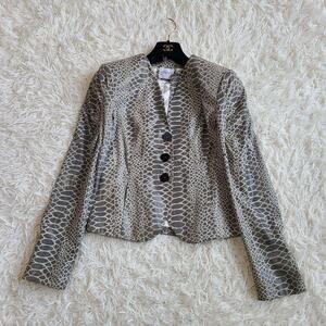 1円 サイズ44 ラムレザー スネーク アルマーニ ジャケット シャーリング ヘビ スネーク レザー ノーカラー ARMANI COLLEZIONI LL