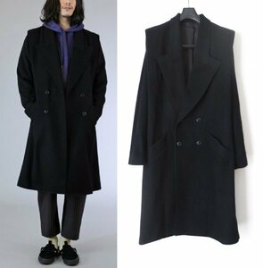 定価7.1万 20A/W 完売品 IROQUOIS TUCK SHOULDER COAT 3 イロコイ ウールメルトン タック ショルダー ダブル チェスターコート ブラック