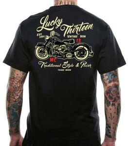 ★ラッキー13 Tシャツ LUCKY13 Vintage Iron 黒M biker chopper