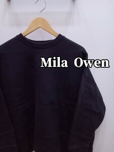 ★H038 Mila Owen ミラオーウェン スウェット トレーナー ドルマンスリーブ レディースF 裏起毛 黒・紺系 