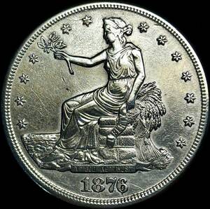 【アメリカ大型銀貨】(貿易銀 1876年銘 27.1g 直径38mm 磨き)