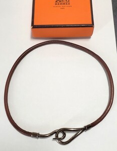 ●HERMES エルメス●ネックレス ジャンボチョーカー レザー ブラウン ファッション アクセサリー 男女兼用　37,5㎝　12ｇ　きれいめ