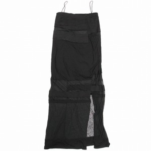 ヘルムートラング HELMUT LANG ストレッチ シアー パッチワーク ノースリーブ ワンピース ロング スリット M 黒 ブラック ur83