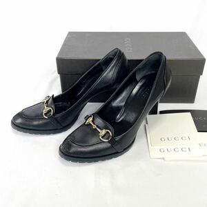 グッチ　ホースビット　ローファー　革靴　ハイヒール　ブラック　gucci パンプス レザー 黒　36 1/2