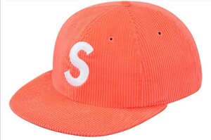 新品未使用 17ss Supreme Corduroy S Logo 6-Panel Cap Bright Peach コーデュロイ キャップ 帽子