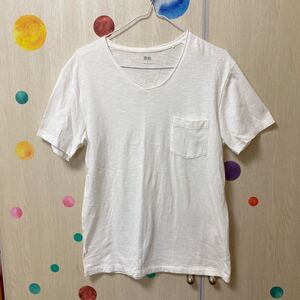 美品　ユニクロ　コットン　半袖　Tシャツ　S　ホワイト　無地　白