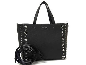 1円 ■美品■ JIMMY CHOO ジミーチュウ ペガシ スタースタッズ レザー 2WAY ハンドバッグ トート ショルダー 斜め掛け ブラック系 EA3088