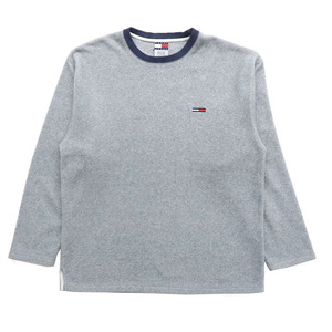 古着 TOMMY トミージーンズ フリース ロングスリーブTシャツ ロンT ワンポイント グレー サイズ表記：L　gd69658