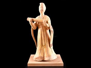 【雲】某名家委託品 唐時代 黄釉薬人物俑 婦人俑 高さ27cm 台付 古美術品(楽器笛旧家蔵出)AY1610 OTcfod