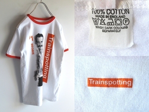 90sビンテージ EURO古着 TRAINSPOTTING トレインスポッティング BEGBIE ベグビープリント トリム リンガーTシャツ 36 英国製 映画 シネマT