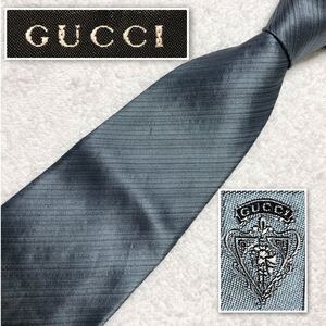 ■美品■GUCCI グッチ　ネクタイ　レジメンタルストライプ　シルク100% イタリア製　光沢感　ブルーグレー系