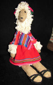 LLAMA Burlap Cloth Stuffed Folk Doll Shelf Sitting Toy Wearing Colorful Poncho 海外 即決