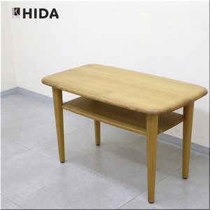 極美品◆HIDA 飛騨産業 侭 ジン ハイタイプ リビングテーブル コーヒー センターテーブル サイドテーブル 机 オーク材 無垢材 幅90