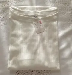 新品未使用　ユニクロ　リブ　Tシャツ　ボートネック　XL オフホワイト