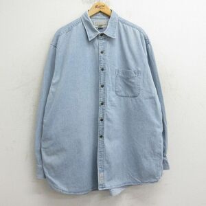 XL/古着 アバクロンビー 長袖 ブランド シャツ メンズ 90s 大きいサイズ ロング丈 コットン 薄紺 ネイビー デニム 24nov20 中古 トップス