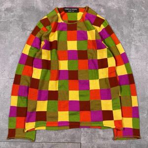 希少 COMME des GARCONS PLUS コムデギャルソンオムプリュス AD2001 川久保玲 ブロック チェック カラフル アクリル ニット セーター