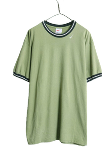 90s ナイキ 半袖 リンガー Tシャツ メンズ L / 古着 90年代 オールド 当時物 NIKE スモール スウッシュ ワンポイント ヘビーウェイト ロゴT