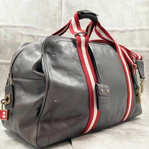 【美品】BALLY バリー ボストンバッグ ハンド トート ショルダー 2way トレスポ ビジネス メンズ 大容量 旅行 出張 レザー Bロゴ 南京錠