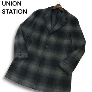 UNION STATION ユニオンステーション メンズビギ 秋冬 チェック★ スムース メルトン チェスター コート Sz.L　メンズ　A4T12244_B#N