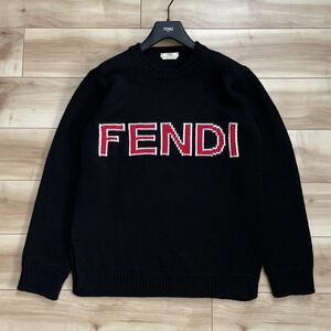 【送料無料】FENDI フェンディ ロゴ ウール ニット セーター 黒 42 ビッグロゴ