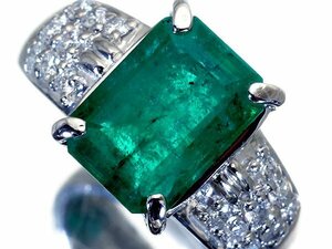 1円～【ジュエリー極】濃厚エメラルドグリーン！大粒良質天然エメラルド2.83ct＆ダイヤ0.31ct 高級Pt900リング k9140rm【送料無料】