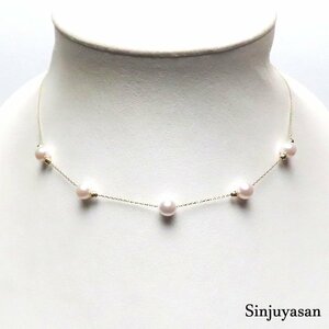 真珠屋さん 可愛い傑作【ホワイトピンク】秀品 5.9～5.5mm 5個 アコヤ真珠 K18ネックレス ステーション 2Way 伊勢志摩産パール 18金 新品