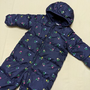 ☆WJ41 baby Gap ギャップ ベビーキャップ 12M 18M 70 80 女の子 女子 長袖 中綿入り ジャンプスーツ つなぎ 紺 花柄 フード付き