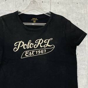 POLO RALPH LAUREN チェーンステッチ Tシャツ ラルフローレン　　ポロ 刺繍 ビッグロゴ デカロゴ ブラック バインダーネック 玉10650