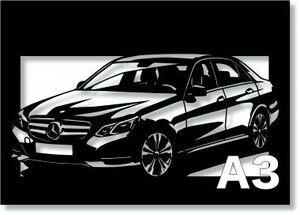 メルセデス・ベンツ(MERCEDES) W212 後期　セダンの切り絵　【A3サイズ】[C3-131]