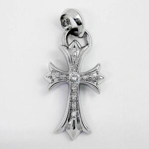 インボイス原本付 CHROME HEARTS クロムハーツ CHクロス スモール w ベイル パヴェ ダイヤモンド ネックレス ペンダント SM パヴェダイヤ