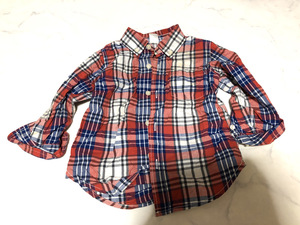 GAP ギャップ ベビー シャツ 長袖 S/850078 レッド系 チェック柄 トップス シンプルデザイン 2 84-90cm【アウトレット】Q8