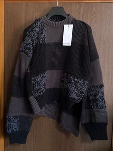 新品44%off sacai レディース アシンメトリー 切り替え コットン ニット セーター ブラック ダークグレー 22AW size 4 XL 長袖 サカイ