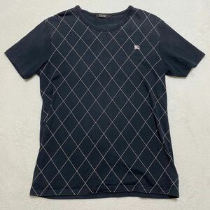 BURBERRYBLACK LABEL バーバリーブラックレーベル　Tシャツ 半袖Tシャツ アーガイル　ブラック　Lサイズ　刺繍ロゴ