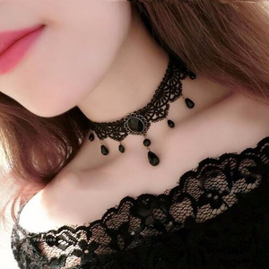 チョーカー ネックレス レディース レース 黒 ブラックストーン ゴスロリ パーティー Choker 首輪