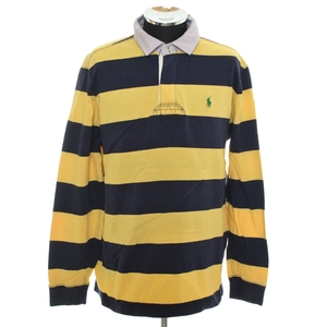 〇489691 POLO RALPH LAUREN ポロ ラルフローレン ○ラガーシャツ 長袖 ボーダー サイズL メンズ イエロー ネイビー