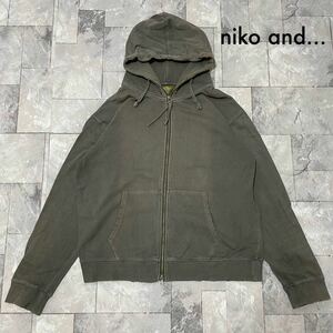 niko and... ニコアンド UNSTUDIED sweat hoodie スウェットパーカー ジップアップ ダメージ加工 グレー サイズ3 (L相当) 玉SS3568