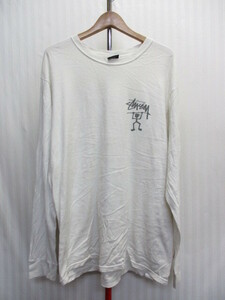 STUSSY　ステューシー　白Tシャツ　メンズL　長袖Tシャツ　ロンT　長袖カットソー　ビッグロゴTシャツ　都市ロゴTシャツ　05242