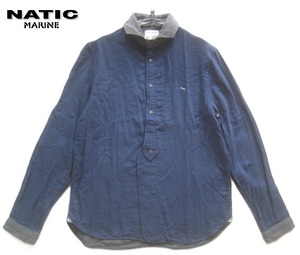 美品日本製!!マリンユニフォーム MARINE UNIFORM NATIC*セーラーカッティング コットンダブルガーゼシャツ M 紺×灰 ナティック