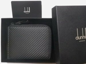 ◆dunhill/ダンヒル◆シャーシ カーボン加工マットプリンティッドレザー L字ファスナー コンパクト財布/4.4万