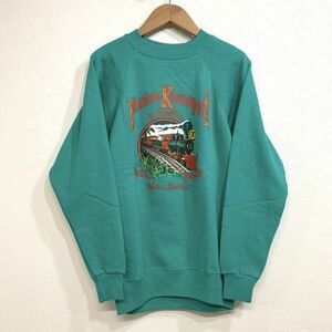 極美品 デッドストック 90’s USA製 Hanes ヘインズ ハワイ 機関車 スウェット メンズ Sサイズ エメラルドグリーン アメカジ