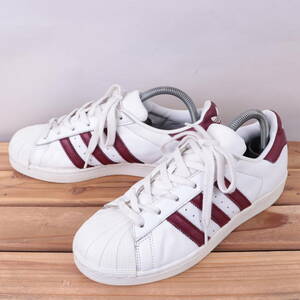 z4696 アディダス スーパースター US8 25.0cm/白 ホワイト バーガンディー adidas SUPERSTAR レディース スニーカー 中古