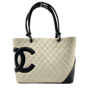 シャネル CHANEL トートバッグ A25169 カンボンラインラージトート レザー 白×黒 シルバー金具 10番台 バッグ