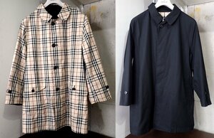 美品 日本製 バーバリー ロンドン LONDON リバーシブル コットン コート チェック メンズ ベージュ×ブラック チェック M