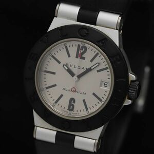 1円 稼働 ブルガリ AL32TA アルミニウム デイト QZ シルバー文字盤 メンズ腕時計 TKD 0313500 5BGT