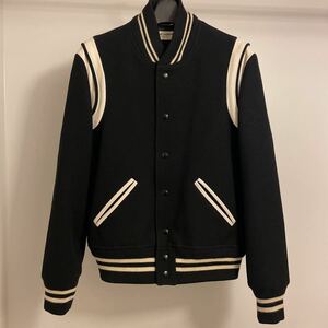 SAINT LAURENT PARIS 13AW テディジャケット 46 ウール スタジャン レザー サンローラン エディスリマン エディ期 ボンバージャケット