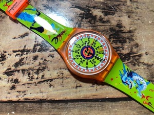 レア 美品 swatch スウォッチ AG1993 Singapore Millennia グリーン オレンジ クオーツ メンズ サイズ 腕時計