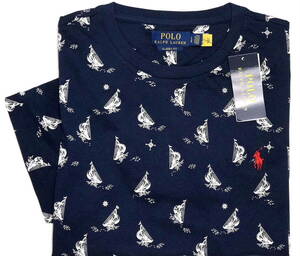 【新品】ラルフローレン ■ コットンTシャツ ■ メンズ XL / US L ■ ネイビー マリンヨット 総柄 POLO RALPH LAUREN 正規品