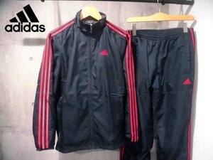 adidas アディダス CLIMAPROOF ウィンドブレーカー セットアップ/ナイロンジャケットM パンツL ウォームアップ 上下セット/メンズ/ネイビー